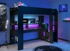 Kinder Parisot Gaming-Hochbett mit LED Beleuchtung schwarz
