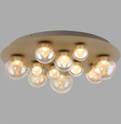 Paul Neuhaus LED Deckenlampe PURE POPUP Glas Ø 60 x 17 cm dimmbar Japandi Broncefarbig/Rauchfarbig & Amber