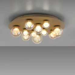 Paul Neuhaus LED Deckenlampe PURE POPUP Glas Ø 60 x 17 cm dimmbar Japandi Broncefarbig/Rauchfarbig & Amber