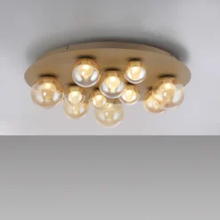 Paul Neuhaus LED Deckenlampe PURE POPUP Glas Ø 60 x 17 cm dimmbar Japandi Broncefarbig/Rauchfarbig & Amber