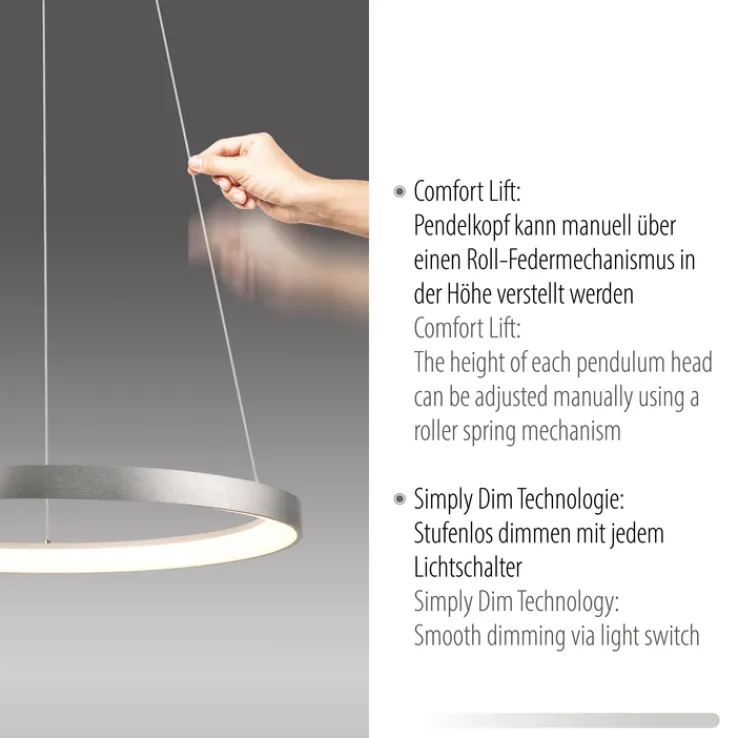 Paul Neuhaus LED Pendelleuchte HOOP 57 cm alu-/nickelfarbig