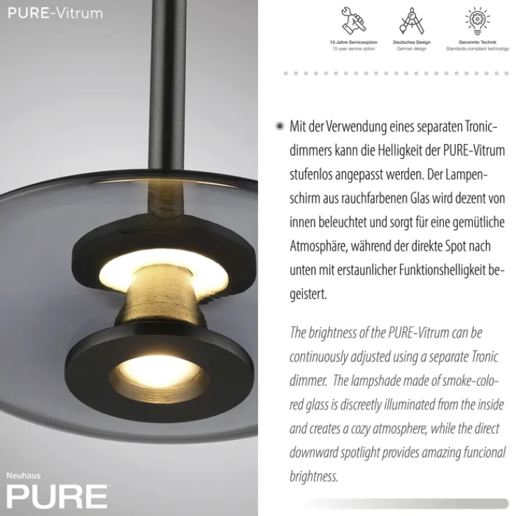 Paul Neuhaus LED Pendelleuchte PURE VITRUM 22 cm grau