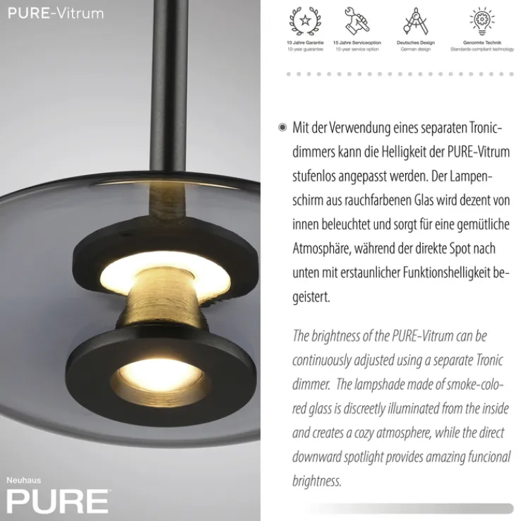 Paul Neuhaus LED Pendelleuchte PURE VITRUM 22 cm grau