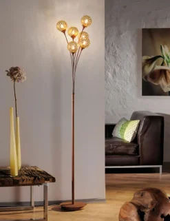 Paul Neuhaus Retrofit Stehlampe GRETA 6-flg rostfarbig/goldfarbig