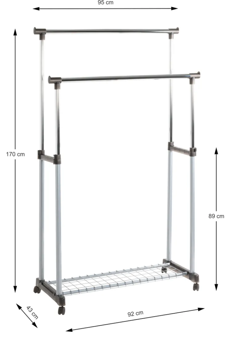 Rollgarderobe 95 x 95-170 x 43 cm Metall chromfarbig