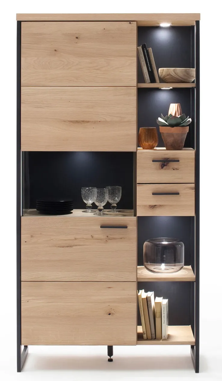 Schrankvitrine LANTANA 95 cm Balkeneiche Bianco /anthrazit