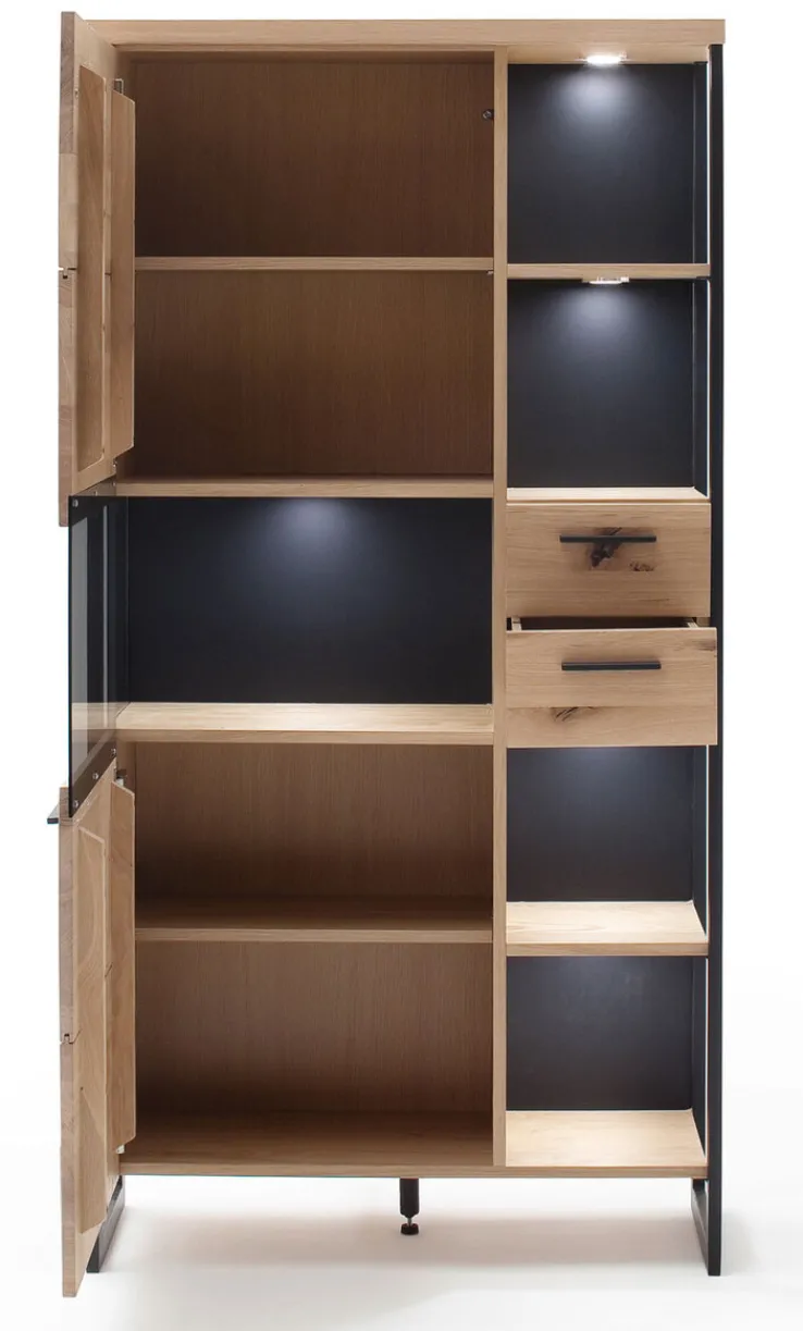 Schrankvitrine LANTANA 95 cm Balkeneiche Bianco /anthrazit