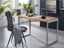 Schreibtisch GUNA 120 x 60 cm chromfarbig/ Akazie massiv