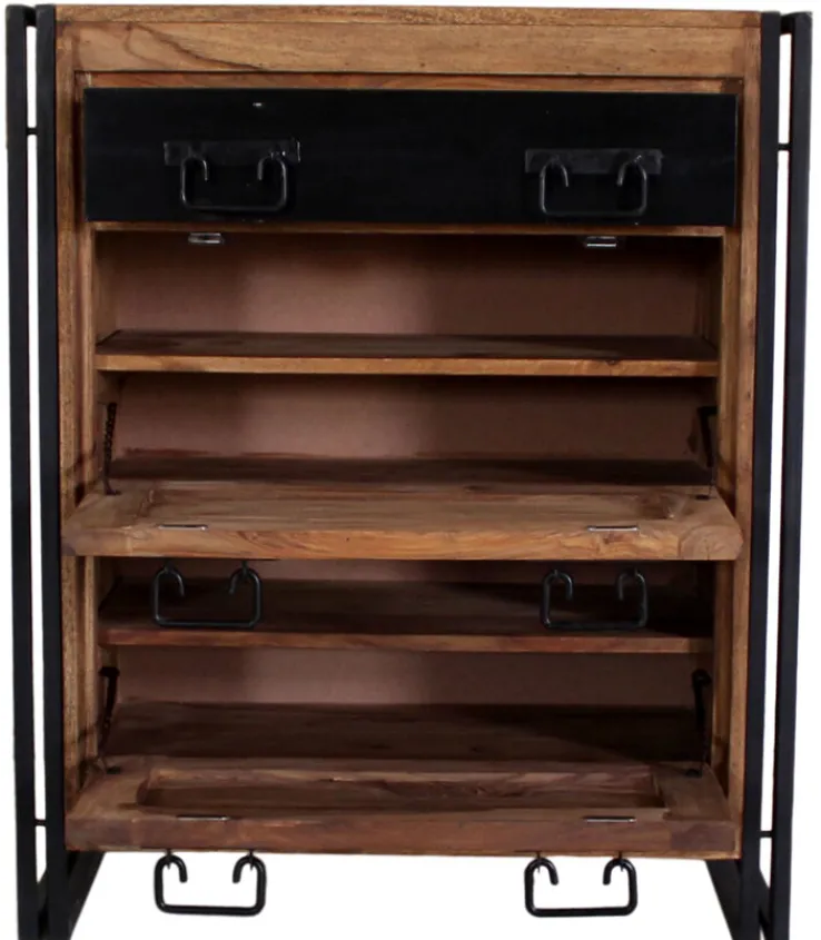 Schuhschrank 80 x 96 cm Natur-Akazienholz massiv/ schwarz