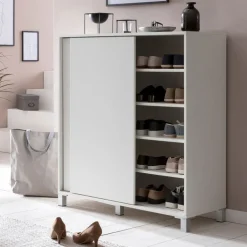 Schuhschrank 100 x 108 cm weiß silberfarbig