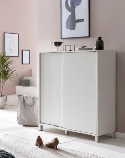 Schuhschrank 100 x 108 cm weiß silberfarbig