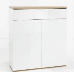 Schuhschrank MUNDI 83 x 102 cm Weiß Hochglanz/Eiche-Riviera-Dekor