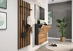 Schuhschrank RENELL 100 x 85 cm Graphit/Navarra-Eiche-Dekor