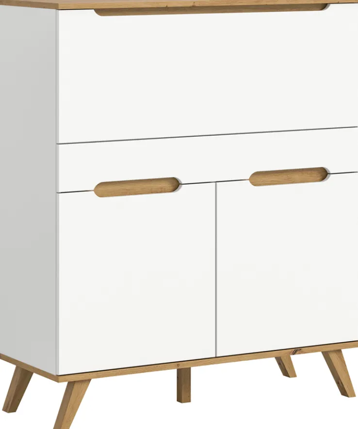 QUARTIER Sekretär SCANDI 110x118 cm Weiß Braun Nox Oak Nachbildung