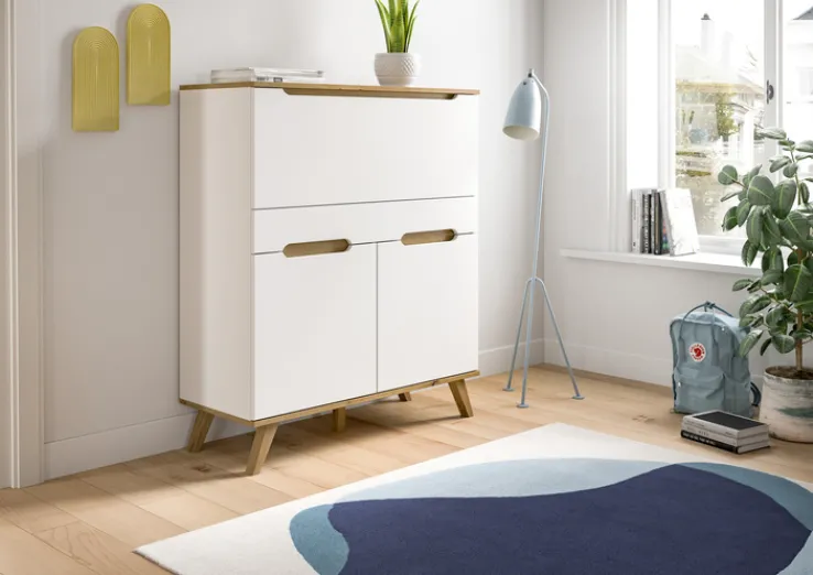 QUARTIER Sekretär SCANDI 110x118 cm Weiß Braun Nox Oak Nachbildung