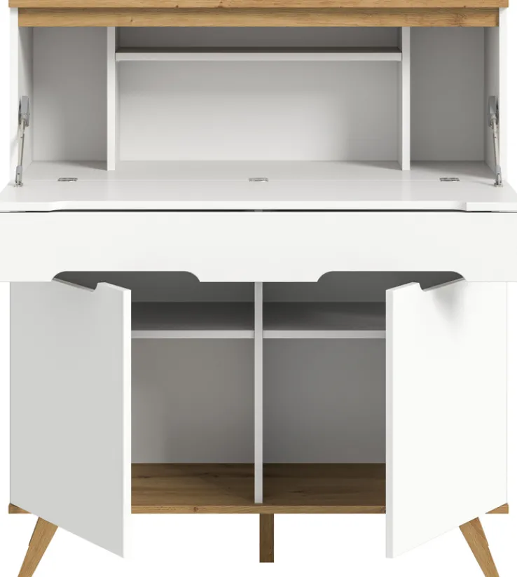 QUARTIER Sekretär SCANDI 110x118 cm Weiß Braun Nox Oak Nachbildung