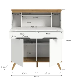 QUARTIER Sekretär SCANDI 110x118 cm Weiß Braun Nox Oak Nachbildung