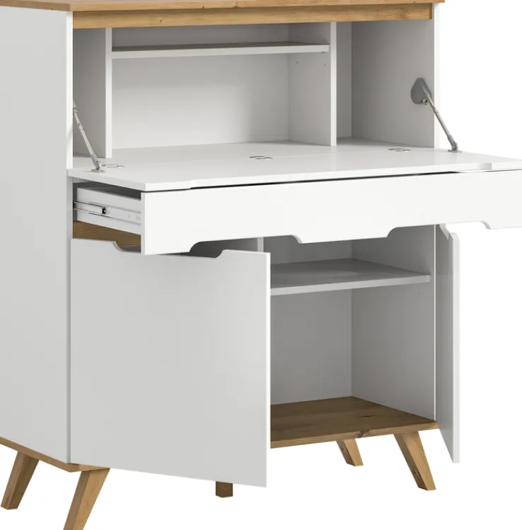 QUARTIER Sekretär SCANDI 110x118 cm Weiß Braun Nox Oak Nachbildung