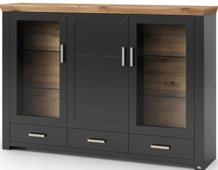 set one by Musterring Highboard YORK 57 anthrazit /Eiche Artisan