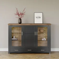 set one by Musterring Highboard YORK 57 anthrazit /Eiche Artisan