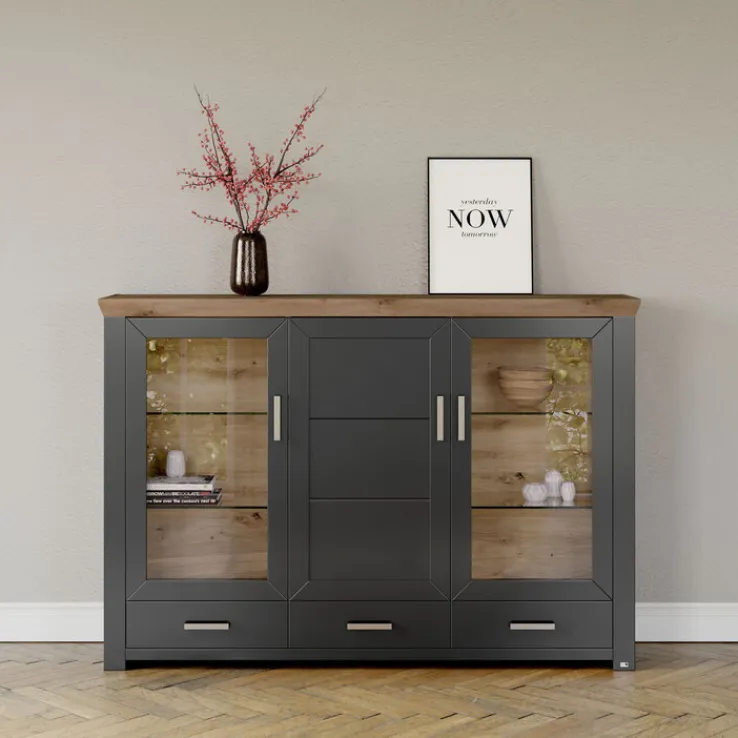 set one by Musterring Highboard YORK 57 anthrazit /Eiche Artisan