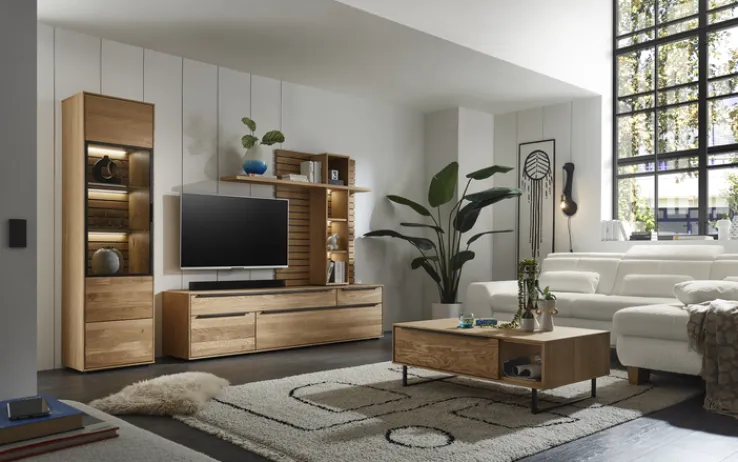 set one by Musterring Vitrine JACKSON 50 x 198 cm Eiche massiv/Eiche furniert