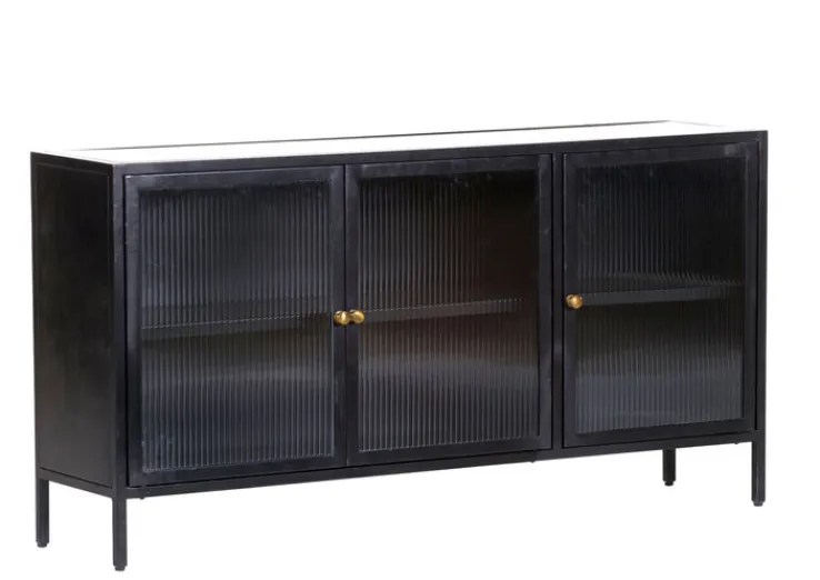 QUARTIER Sideboard 140 x 72 cm Platte Marmor weiß/Türfront Strukturglas