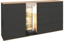 QUARTIER Sideboard COMO 169 x 90 cm Anthrazit matt Lack/Asteiche-Dekor
