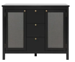QUARTIER Sideboard CORDOBA 110 x 90 cm schwarz / Geflecht Nobel