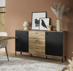 QUARTIER Sideboard Lou 89 x 154 x 41 cm Nox Oak Nachbildung Braun/Schwarz