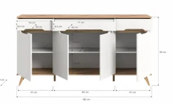 QUARTIER Sideboard SCANDI 185x95x40 cm Weiß Braun Nox Oak Nachbildung