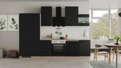 QUARTIER Singleküche MARY Touch Schwarz/Endgrain Oak ca.310x234x60 cm