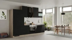 QUARTIER Singleküche MARY Touch Schwarz/Endgrain Oak ca.310x234x60 cm