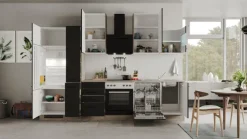 QUARTIER Singleküche MARY Touch Schwarz/Endgrain Oak ca.310x234x60 cm