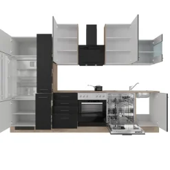 QUARTIER Singleküche MARY Touch Schwarz/Endgrain Oak ca.310x234x60 cm