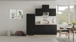 QUARTIER Singleküche MARY Touch Schwarz/Endgrain Oak ca.210x205x60 cm