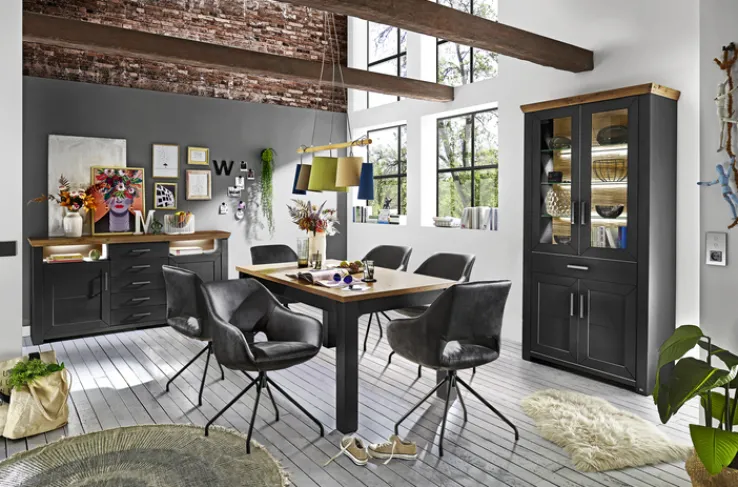 QUARTIER Stuhl MIKE hellgrau/schwarz ZickZackNaht