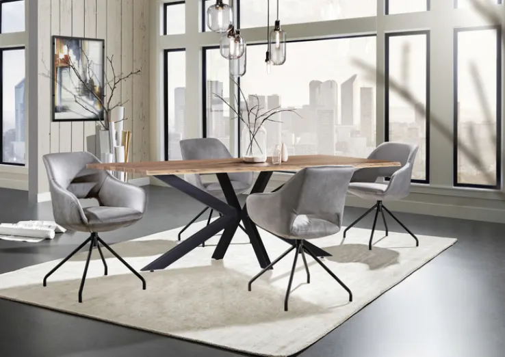 QUARTIER Stuhl MIKE hellgrau/schwarz ZickZackNaht