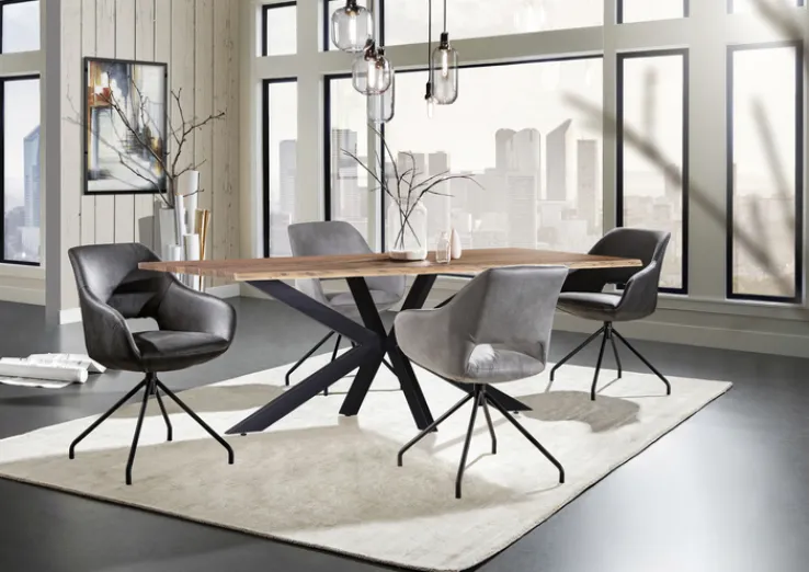 QUARTIER Stuhl MIKE hellgrau/schwarz ZickZackNaht