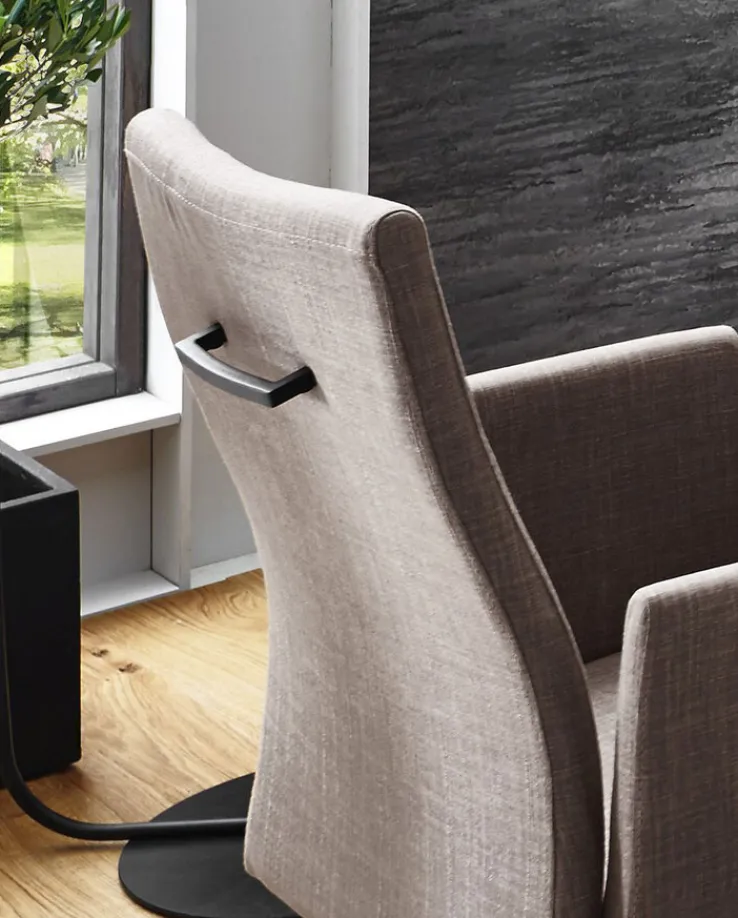 Stuhl mit Armlehnen AMICO Stoffbezug Beige/Gestell Schwarz gepulvert