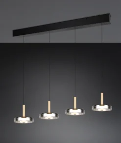 TRIO LED Balkenpendel CELESTE 4-flg schwarz /Rauchglas