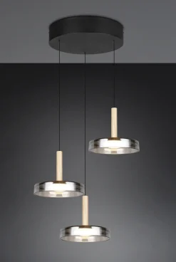 TRIO LED Pendelleuchte CELESTE 3-flg schwarz /Rauchglas