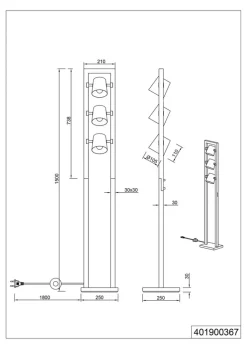 TRIO Retrofit Stehlampe BELL Holz /nickelfarbig antik