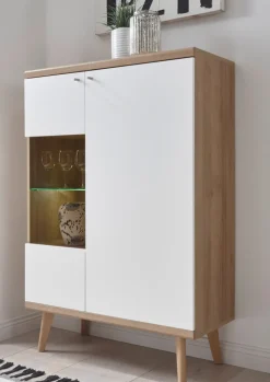 Vitrine 21 LENA/MERLE 90x134 cm Weiß Matt / Riviera Eiche Dekor