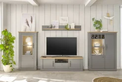 Vitrine CHAMBORD 68 x 142 cm hellgrau/braun