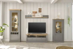 Vitrine CHAMBORD 71 x 201 cm hellgrau/braun