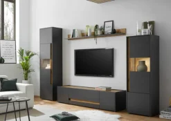 Vitrine CITY 50 x 200 cm Anthrazit/Wotan Eiche Dekor