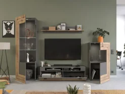 QUARTIER Vitrine FRENO I Oak/ grau