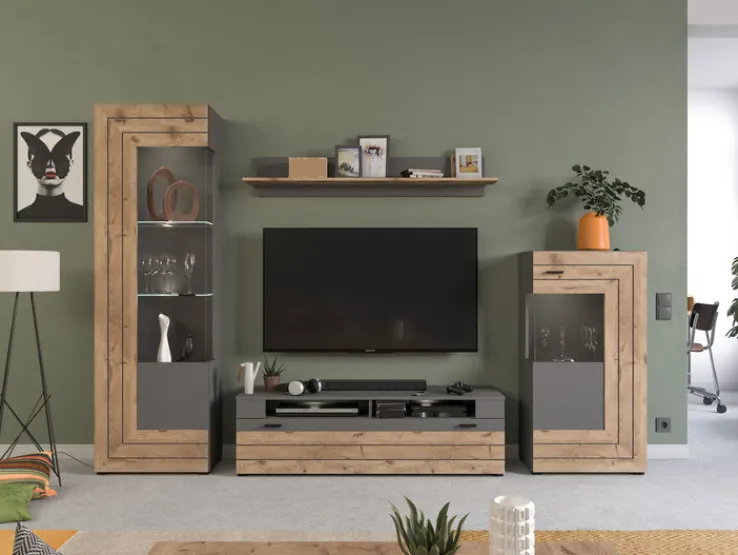 QUARTIER Vitrine FRENO I Oak/ grau