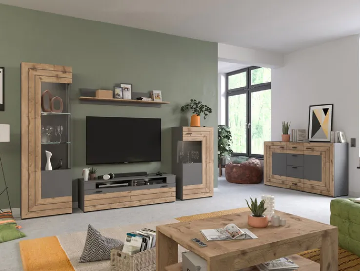 QUARTIER Vitrine FRENO I Oak/ grau